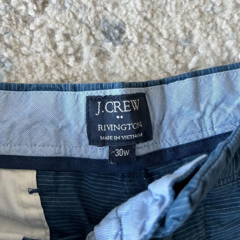 J Crew Rivington Mens 30 Navy Pinstripe Chino Shorts 100% Cotton Flat Front